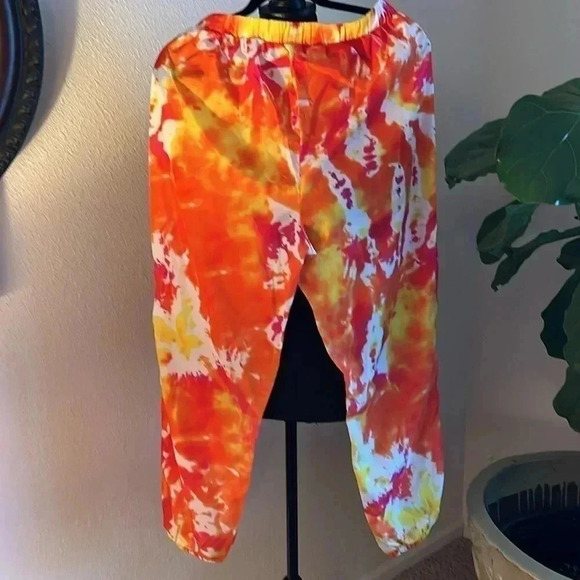 SHEIN Women’s Bridge Orange Tie Dyed Satin-Feel Joggers Workout Track Pants - Picture 8 of 11